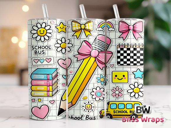 Back to School Tumbler Wrap: Cute Doodle Sublimation PNG