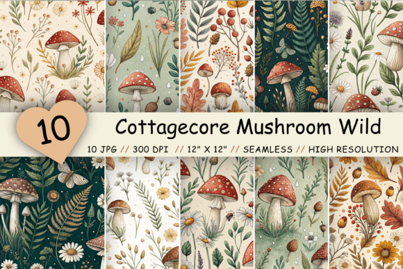 Cottagecore Mushroom Wildflower Paper for Creative Projects