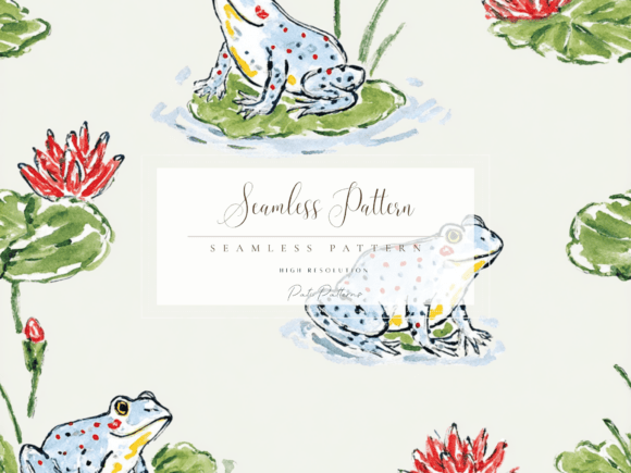 Cute Frog & Lily Pad Seamless Pattern PNG