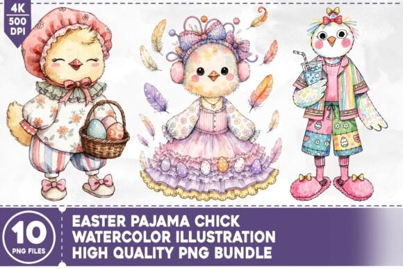 Easter Pajama Chick PNG Bundle