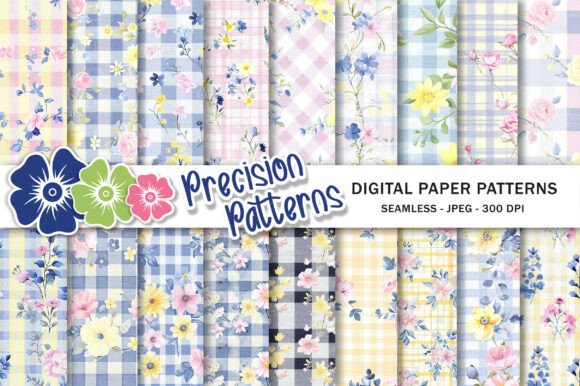 Floral Gingham Digital Paper for Creative Projects