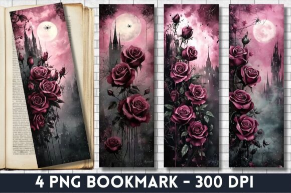 Gothic Floral Bookmarks: Digital Design Assets