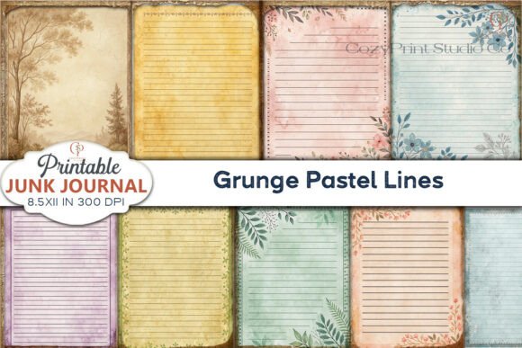 Grunge Pastel Lines Junk Journal Pages: Blending Texture with Soft Aesthetics