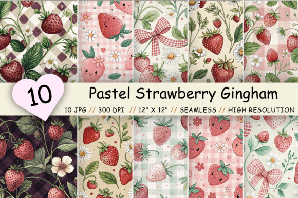 Pastel Strawberry Gingham Digital Paper Guide