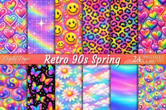 Retro 90s Spring Y2K Digital Paper: Vibrant Backgrounds for Modern Creative Projects