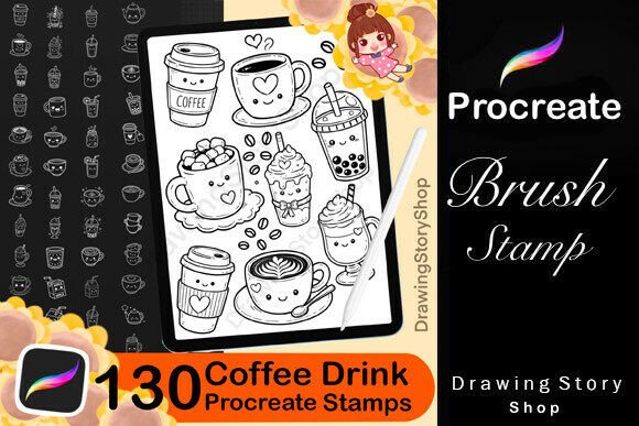 Strategic Application of 130 Kawaii Coffee Drink Procreate Stamps for Digital Creators
