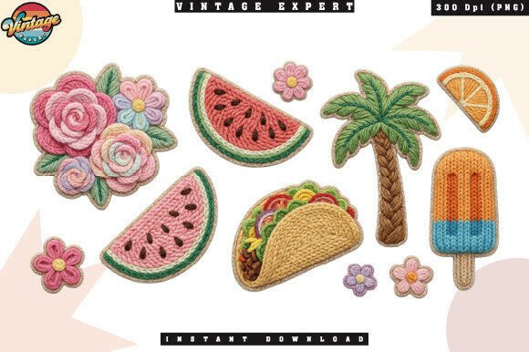 Summer Food and Floral Crochet Yarn PNG: A Charming Design Asset for Creative Projects