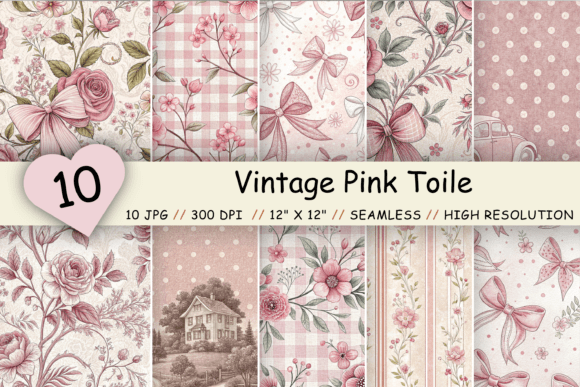 Vintage Pink Toile Digital Paper for Creative Projects