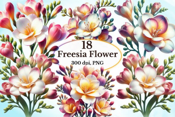 Watercolor Freesia Flower Clipart: A Versatile Design Asset for Creative Projects