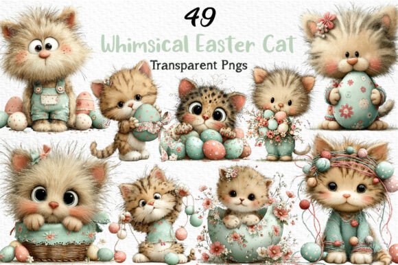 Whimsical Easter Cat Clipart PNG Collection